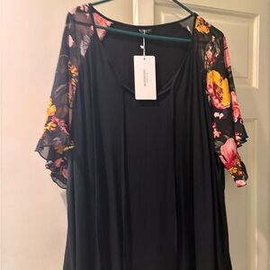 BloomChic Red and Yellow Ruffled Short Sleeve Blouse